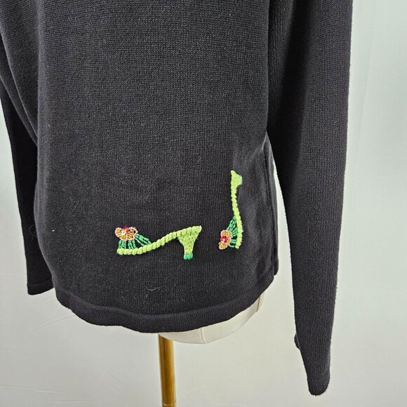 Talbots Petites Small Black Cardigan Beaded Embroidered Sandal Beach Vintage - Picture 6 of 14